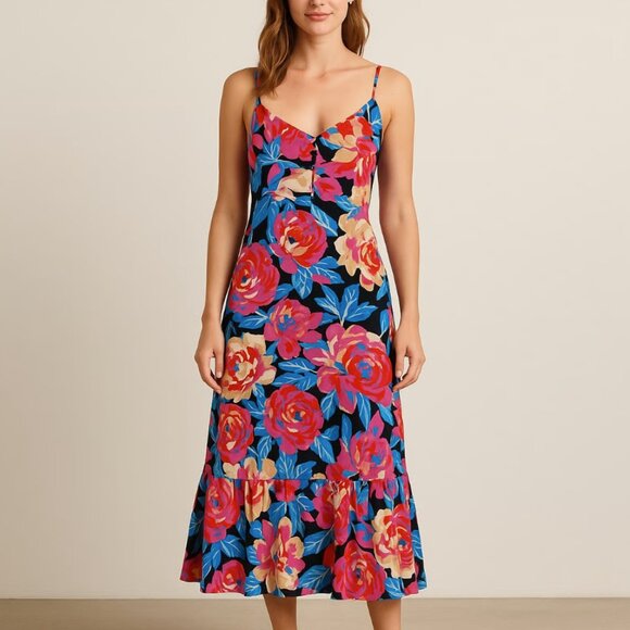 NWT Anthropologie Tina floral flounce midi dress 12 - Picture 1 of 9